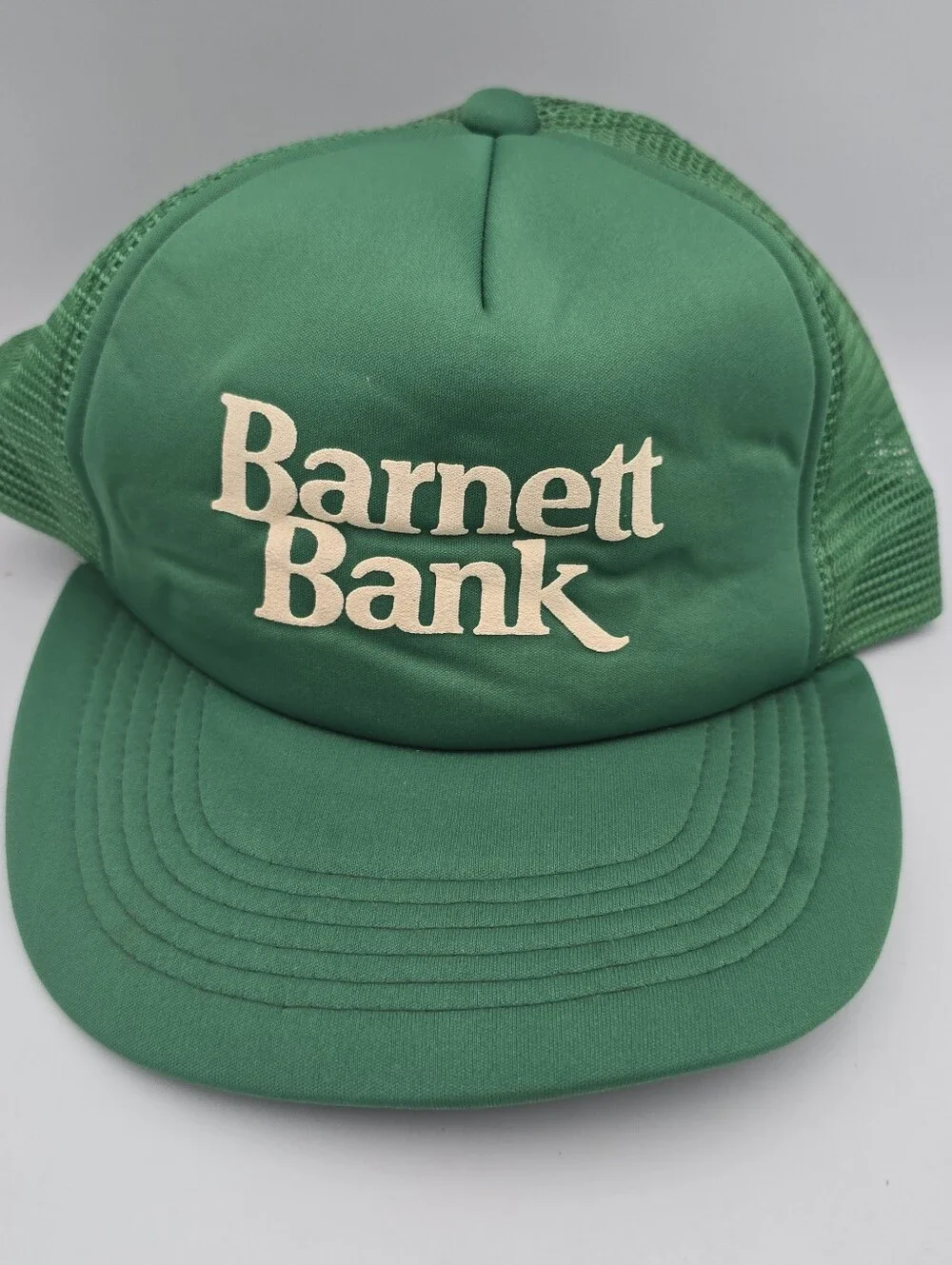 Vintage Unbranded Barnett Bank Green Trucker Adjustable Snapback Hat
